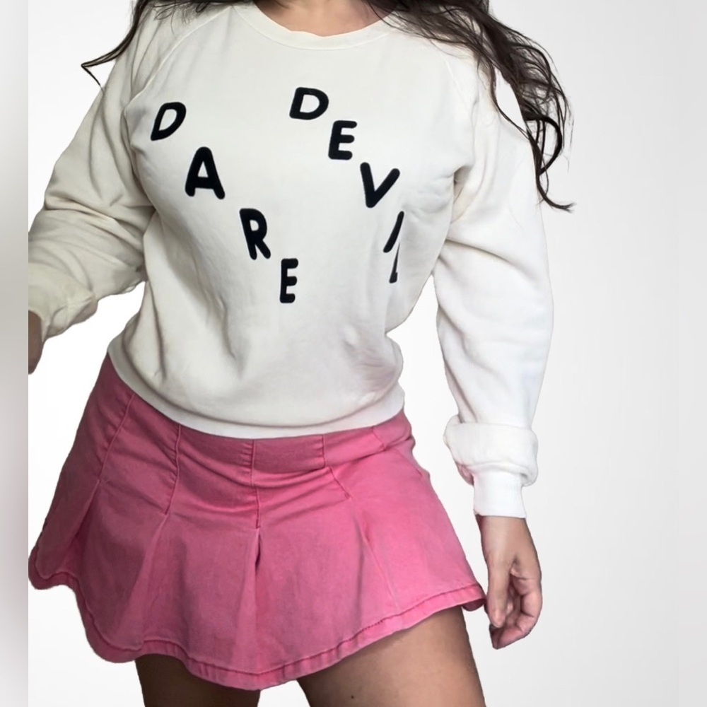 Pink denim mini skirt